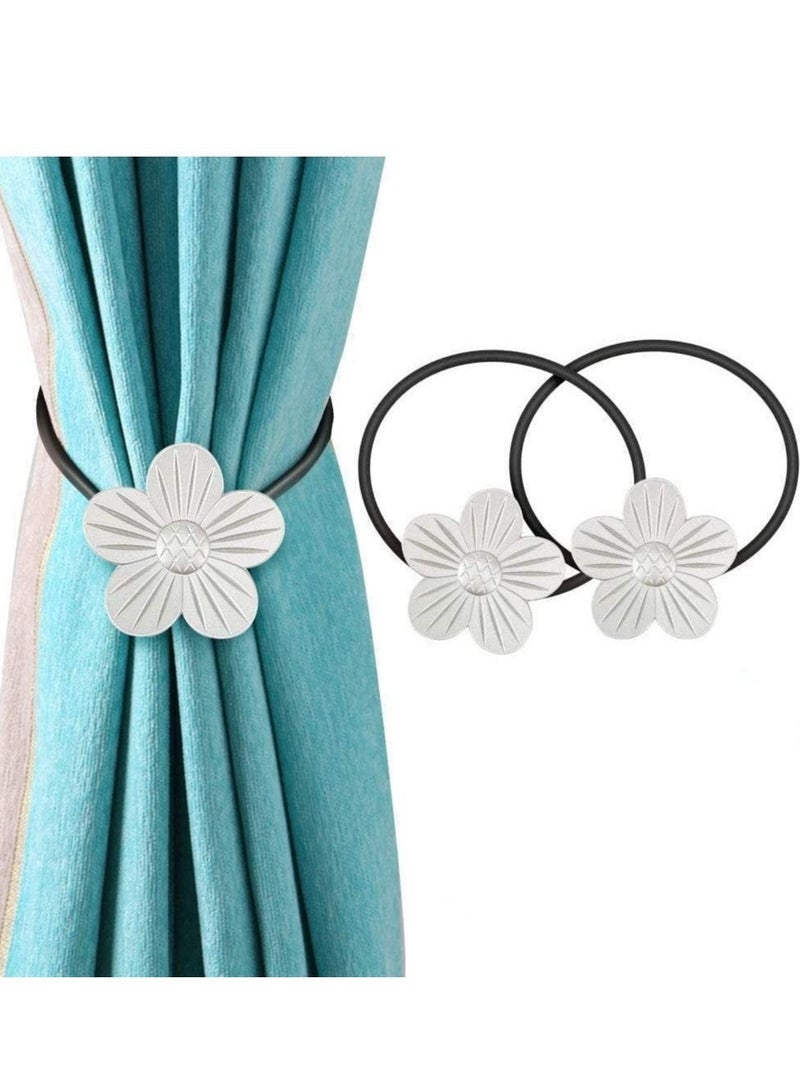 Captaintech Magnetic Curtain Tiebacks Resin Flower Window Backs Holders The Most Convenient Drape for Home Cafe Balcony Silver Simple and Elegant Office Decor - Image 1