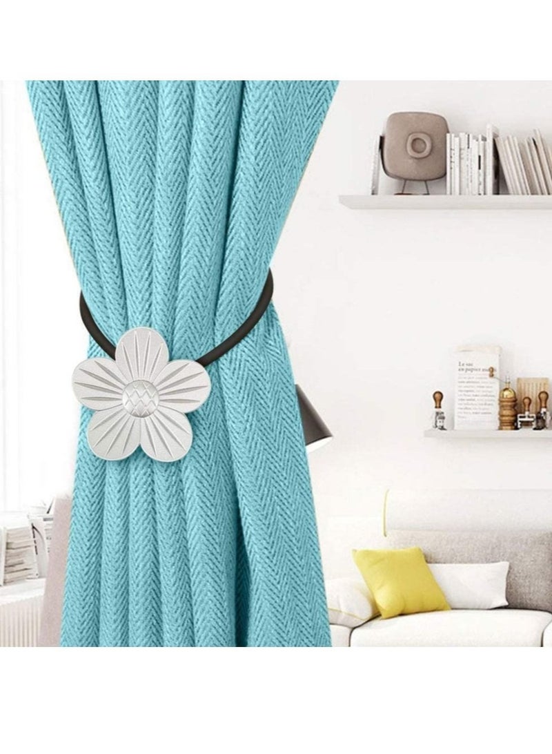 Captaintech Magnetic Curtain Tiebacks Resin Flower Window Backs Holders The Most Convenient Drape for Home Cafe Balcony Silver Simple and Elegant Office Decor - Image 2