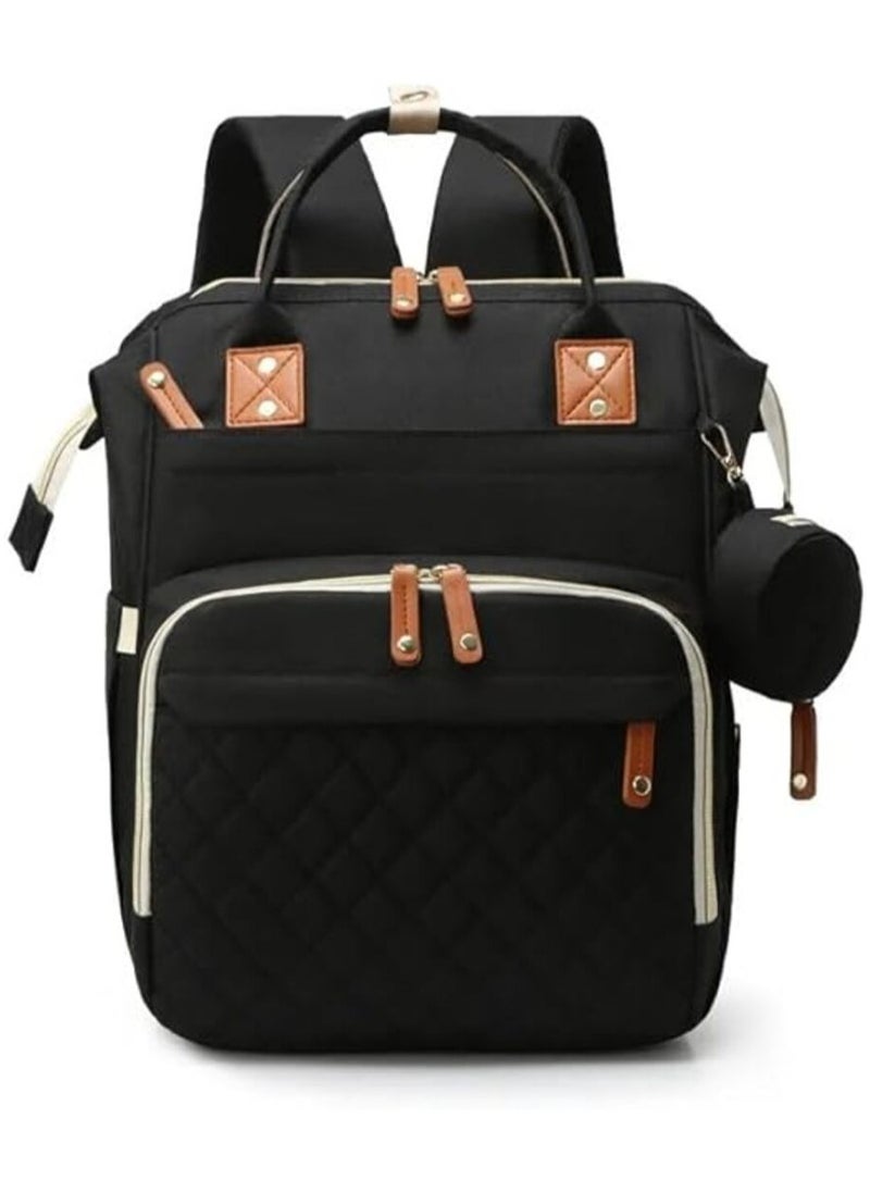 VIO - Large Multifunctional Backpack Diaper Changing Pad Foldable Baby Travel Bassinet Soft Stroller Straps Black Backpack Baby Essentials Backpack Diaper Bag Backpack Baby Travel Gear Convertible Baby - Image 1