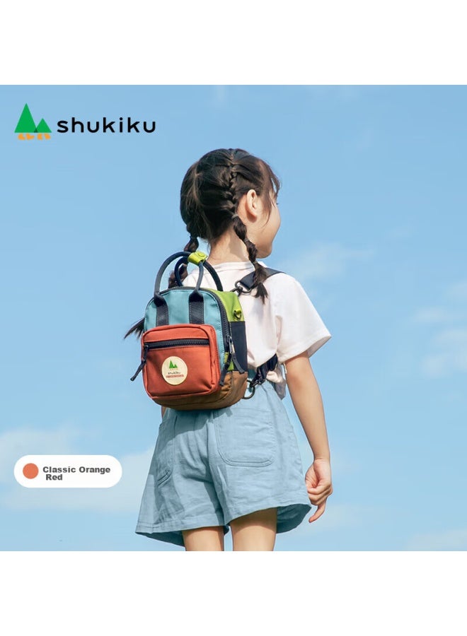 Shukiku حقيبة صغيرة متعددة الوظائف، حقيبة ظهر للأطفال، حقيبة كتف مقاومة للماء، حقيبة صدر، حقيبة صغيرة محمولة باليد، كلاسيكية باللون البرتقالي المحمر - Image 1