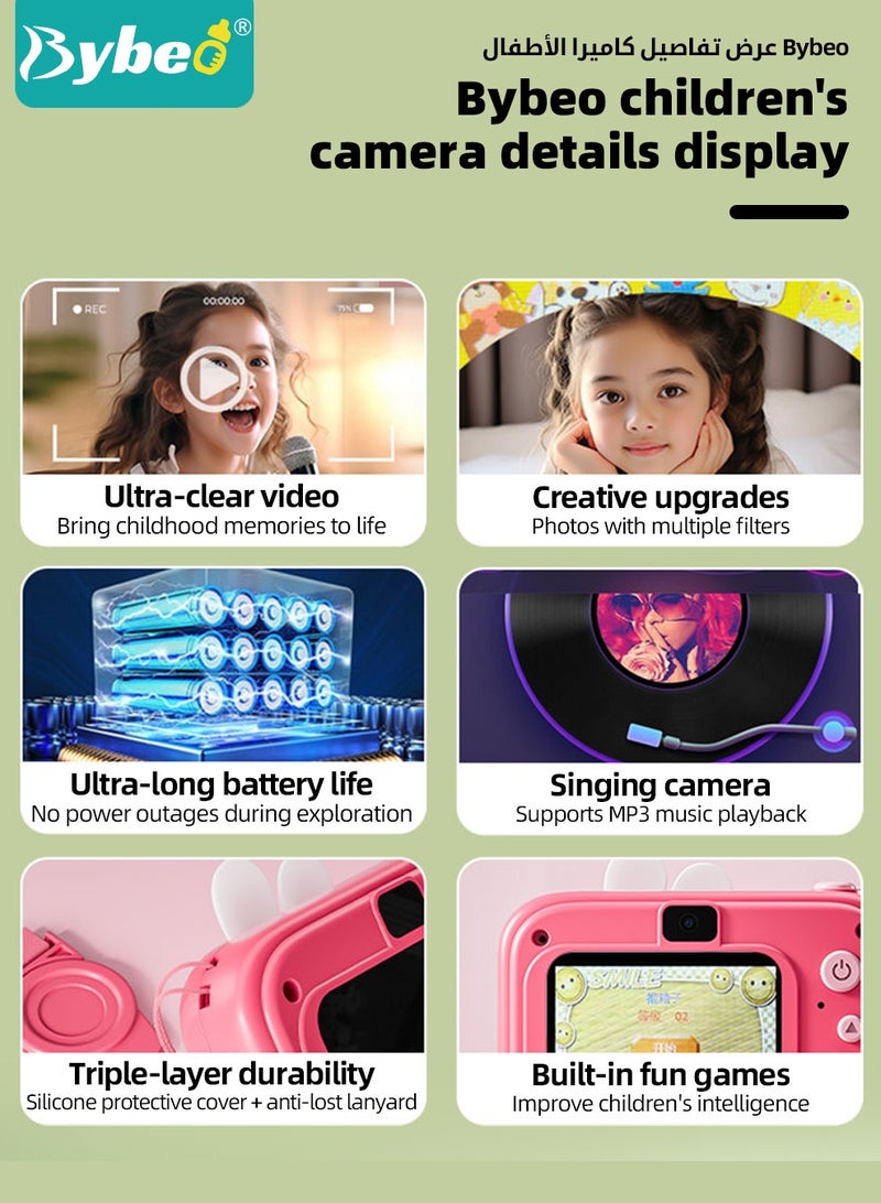 Bybeo 4-In-1 Kid Cameras with Stand, Children Digital Cameras, 1080P HD Video Selfie Camera, Toddler Cameras Toy with 64G SD Card, Best Birthday Gifts Toys - Image 4