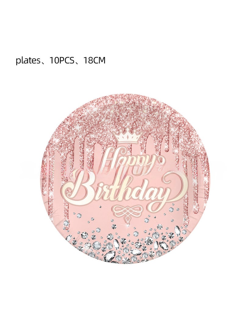 Generic Pink Lotus Diamond Birthday Party Tableware Set 7 inch plate 10p-pink diamond birthday 