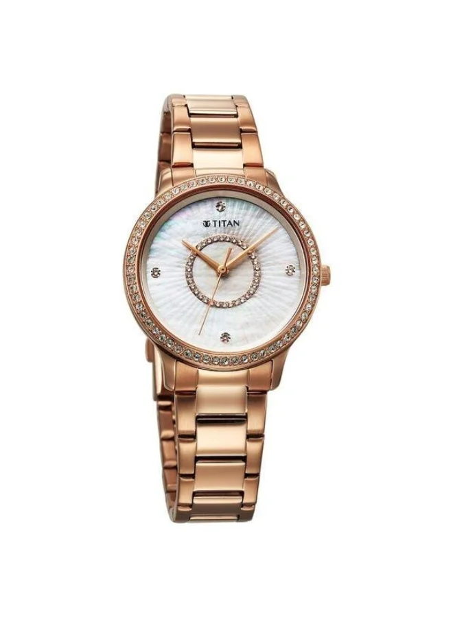 TITAN Glamour Quartz Analog White Mother of Pearl Dial Rose Gold Stainless Steel Strap Watch for Women - 95314WM01