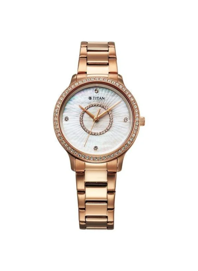 TITAN Glamour Quartz Analog White Mother of Pearl Dial Rose Gold Stainless Steel Strap Watch for Women - 95314WM01