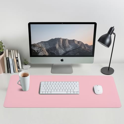 AROPANA Vegan Leather Desk Mat | Large Reversible Mouse Pad & Computer Table Protector | Dual-Side Waterproof Extended Laptop Pad with Edge-Stitched Design (90x45CM, Purple and Pink) - Image 4
