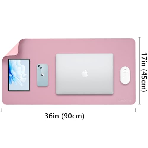 AROPANA Vegan Leather Desk Mat | Large Reversible Mouse Pad & Computer Table Protector | Dual-Side Waterproof Extended Laptop Pad with Edge-Stitched Design (90x45CM, Purple and Pink) - Image 2