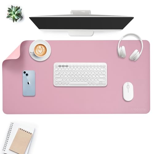 AROPANA Vegan Leather Desk Mat | Large Reversible Mouse Pad & Computer Table Protector | Dual-Side Waterproof Extended Laptop Pad with Edge-Stitched Design (90x45CM, Purple and Pink) - Image 1