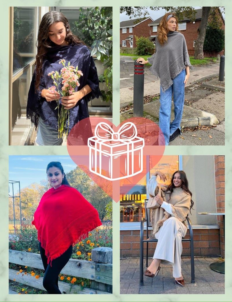 Ferand Ladies' Hooded Cape with Fringed Hem, Crochet Poncho Knitting Patterns for Women, Camel - Image 5