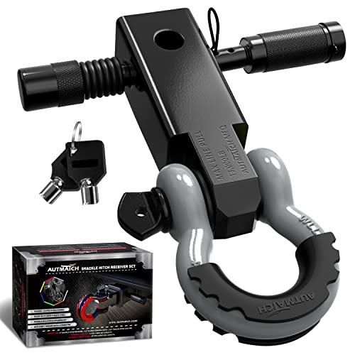 AUTMATCH Shackle Hitch Receiver 2 Inch - 3/4" D Ring Shackle and 5/8" Trailer Hitch Lock Pin, 45,000 Lbs Break Strength Heavy Duty Receiver Towing Kit for Off-Road Vehicle Recovery, Black & Gray - Image 1