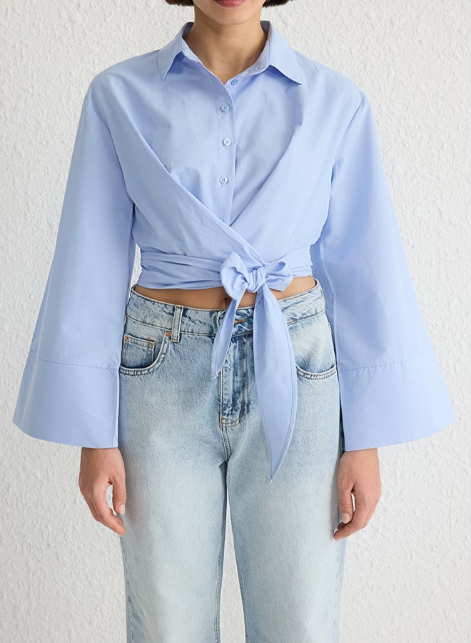 trendyol Light Blue Binding Detailed Regular Regular Pattern Woven Shirt - Image 4