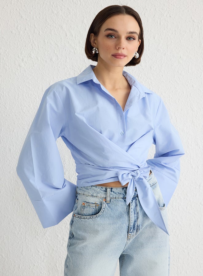 trendyol Light Blue Binding Detailed Regular Regular Pattern Woven Shirt - Image 1