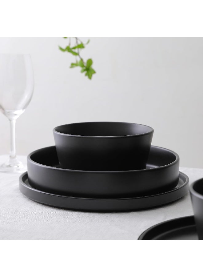 Stone Lain طقم أدوات المائدة من ستون لاين سيلينا 12 قطعة من الخزف، أطباق حساء ومعكرونة، أسود كوبية - Image 3