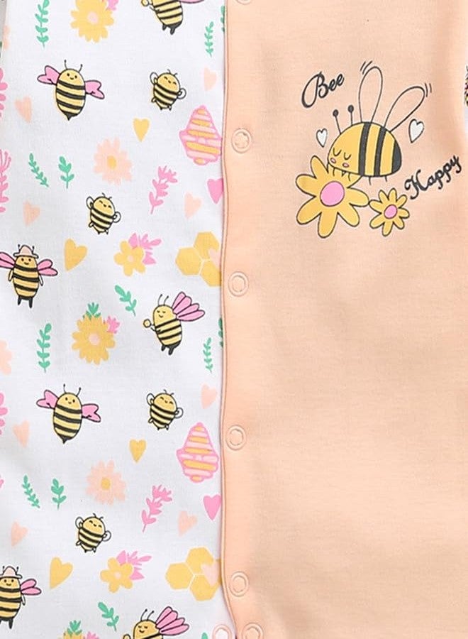 BUMZEE بيجامة نوم قطنية بأكمام طويلة للبنات من بامزي، لون خوخي وأبيض - من 3 إلى 6 أشهر (Peb10919C-pch) - Image 4