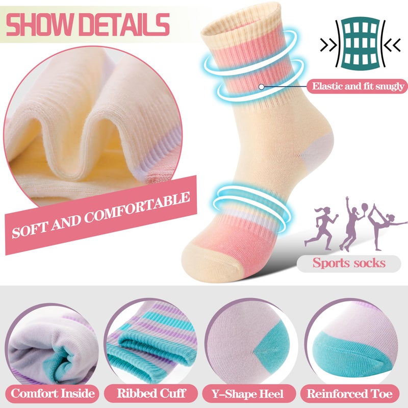 Welwoos Kids Girls Socks Athletic Sport Crew Cotton Breathable Soft Gift Socks 6 Pairs Stocking Stuffers (Light Stripes,5-8 Years) - Image 5