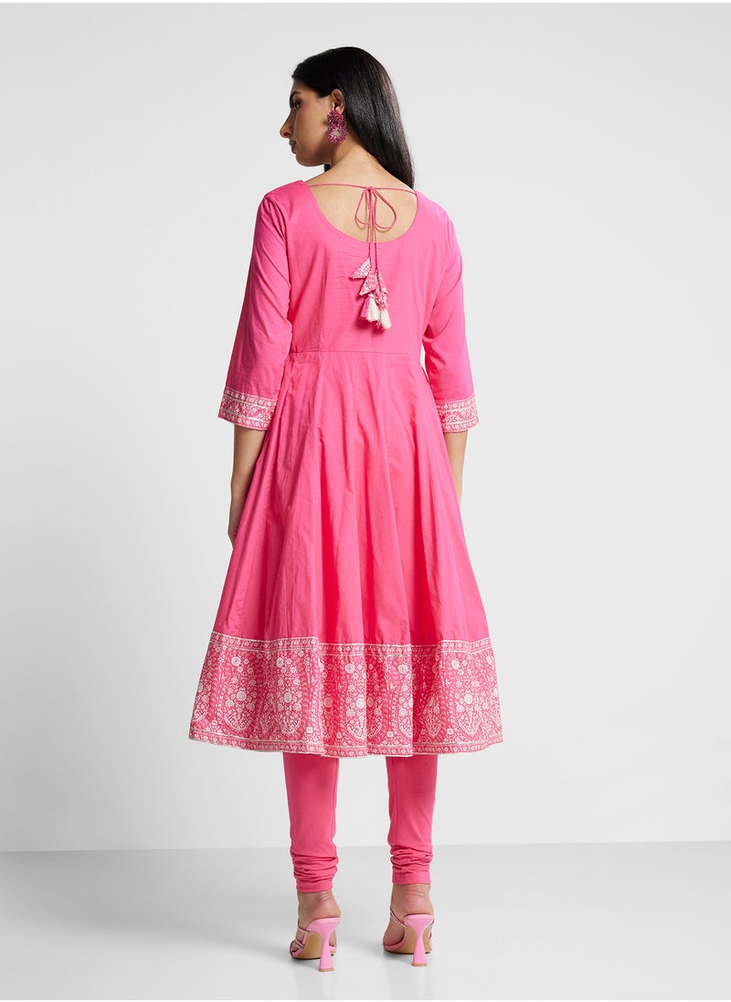 Biba - Embroidered Kurta, Churidar & Dupatta Set - Image 1