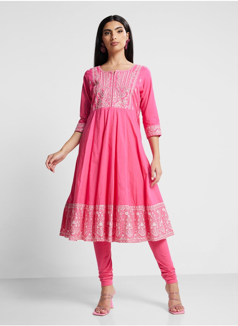 Biba - Embroidered Kurta, Churidar & Dupatta Set - Image 1