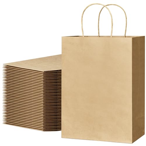 ECOEXTRA Gift Bags 100Pcs Brown Paper Bags with Handles Bulk 8x45x108 Inch Paper Gift Bag Medium Size Kraft Paper Bag Grocery Shopping Retail Birthday Party Favors Wedding Sacks - Image 2