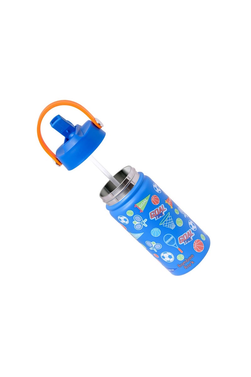 Bamboo Bark Insulated Water Bottle for Kids, 400ml Stainless Steel with Straw Lid, BPA Free Leak Proof School Water Bottle for Boys and Girls, Travel & Outdoor Use (Sports Print) - Image 4