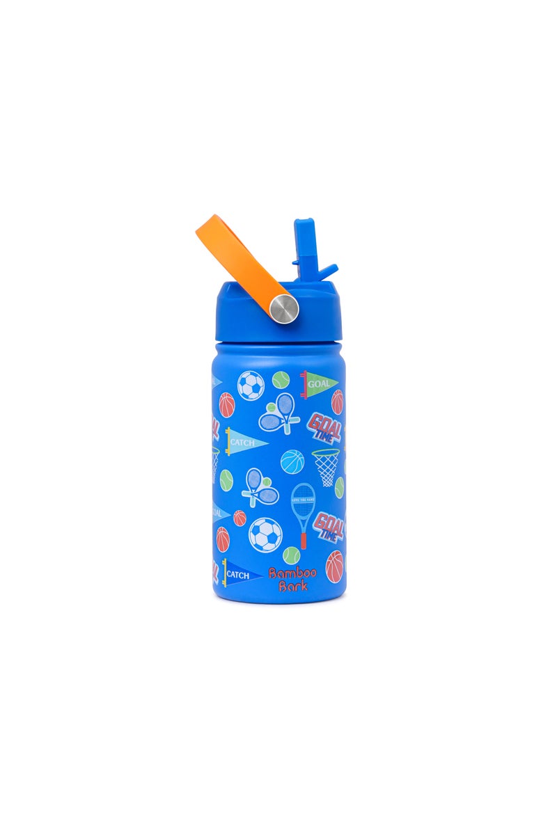 Bamboo Bark Insulated Water Bottle for Kids, 400ml Stainless Steel with Straw Lid, BPA Free Leak Proof School Water Bottle for Boys and Girls, Travel & Outdoor Use (Sports Print) - Image 2
