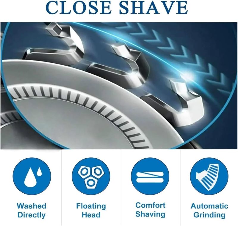 Electric Shaver Replacement Heads: 3-Pack Black Premium Metal-Plastic Construction - Instant Snap-On Installation Floating Contour Heads for Philips Series 5000 Men's Sensitive Skin Grooming - Image 5