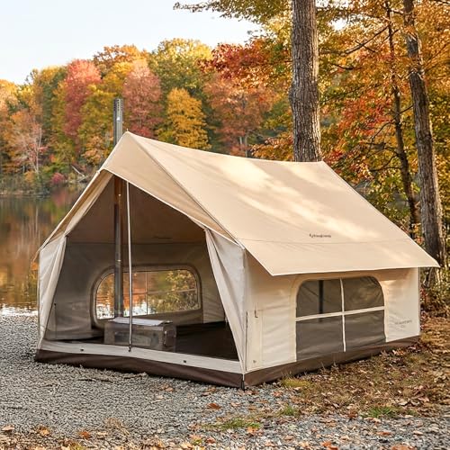 KingCamp Camping Tent with Floor 6-8 Person, Canvas Hot Tent with Stove Jack, Waterproof & Windproof Cabin Tent for Family Camping & Outdoor Parties - Image 1
