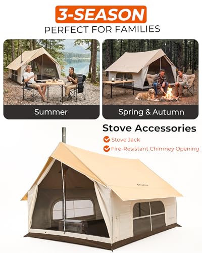 KingCamp Camping Tent with Floor 6-8 Person, Canvas Hot Tent with Stove Jack, Waterproof & Windproof Cabin Tent for Family Camping & Outdoor Parties - Image 3