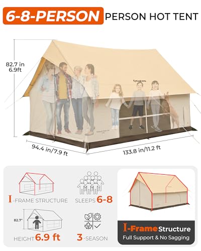 KingCamp Camping Tent with Floor 6-8 Person, Canvas Hot Tent with Stove Jack, Waterproof & Windproof Cabin Tent for Family Camping & Outdoor Parties - Image 2