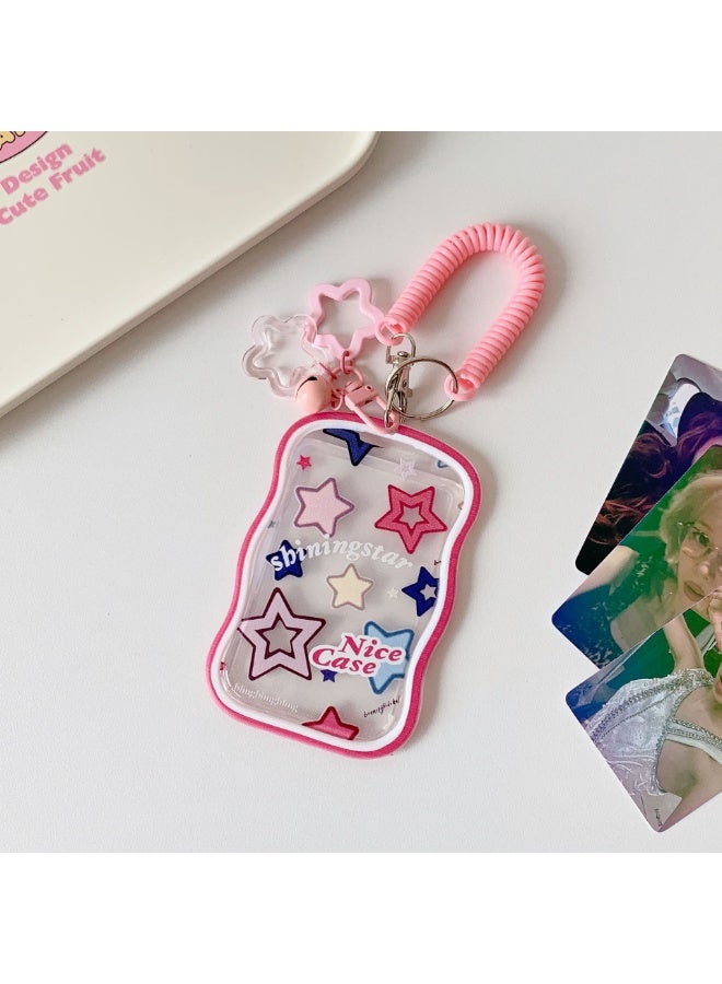 NIBEMINENT 1 - Piece Gradient Colored Stars Kpop Photo Card Holder Pendant Key Chain ID Badge Holder ID Card Holder Photo Card Protector for School ID Office ID Access Card for Women Girls - Image 1