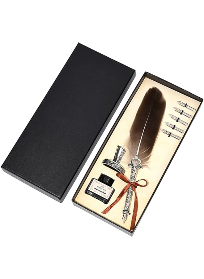 إيروريكس مجموعة أقلام الريشة: قلم ريشة لطيف بمقبض معدني، أقلام خط رائعة مع حامل طرف، قلم غمس لتدوين اليوميات، هدية، ديكور مكتب - Image 1