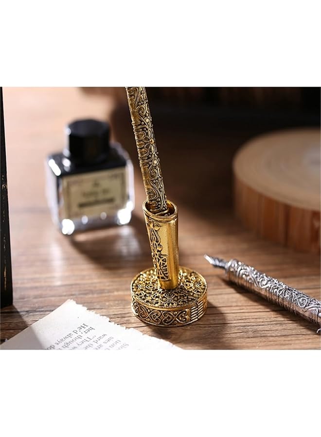 إيروريكس مجموعة أقلام الريشة: قلم ريشة لطيف بمقبض معدني، أقلام خط رائعة مع حامل طرف، قلم غمس لتدوين اليوميات، هدية، ديكور مكتب - Image 3