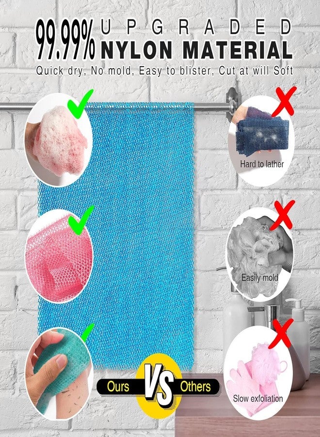 UJFQBH 3 Pieces African exfoliating net African Net Long Net Bath Sponge Exfoliating Shower Body Scrubber Back Scrubber Skin Smoother,Great for Daily Use (Pink, Blue, Green - Image 2