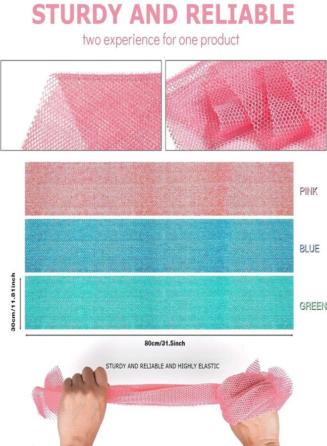 UJFQBH 3 Pieces African exfoliating net African Net Long Net Bath Sponge Exfoliating Shower Body Scrubber Back Scrubber Skin Smoother,Great for Daily Use (Pink, Blue, Green - Image 3