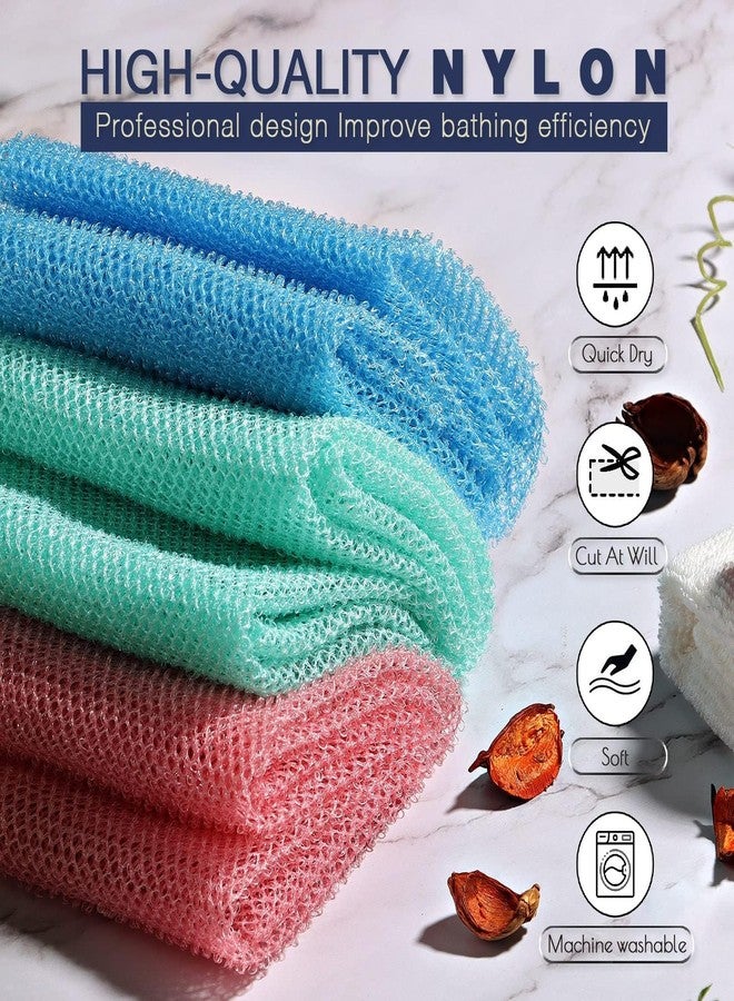 UJFQBH 3 Pieces African exfoliating net African Net Long Net Bath Sponge Exfoliating Shower Body Scrubber Back Scrubber Skin Smoother,Great for Daily Use (Pink, Blue, Green - Image 4