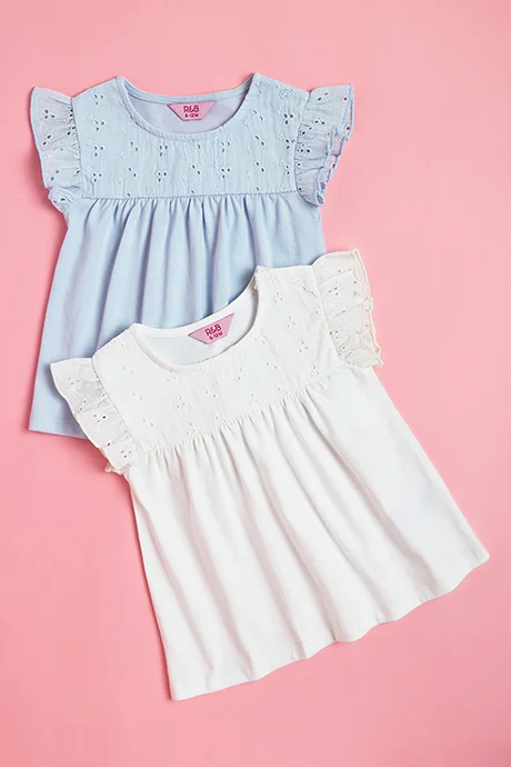 R&B 2 Pack Schiffli Tops with Short Sleeves