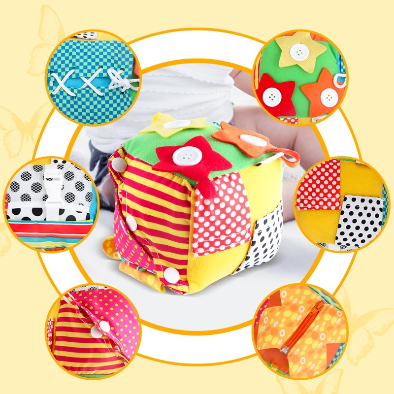 KAKIBLIN Cubic Activity Learning Toy with Zippers, Latches, Buckles, Laces, Snaps, Buttons and More - Perfect for Toddlers at Home, on Airplanes, Cars or Travel - Image 3