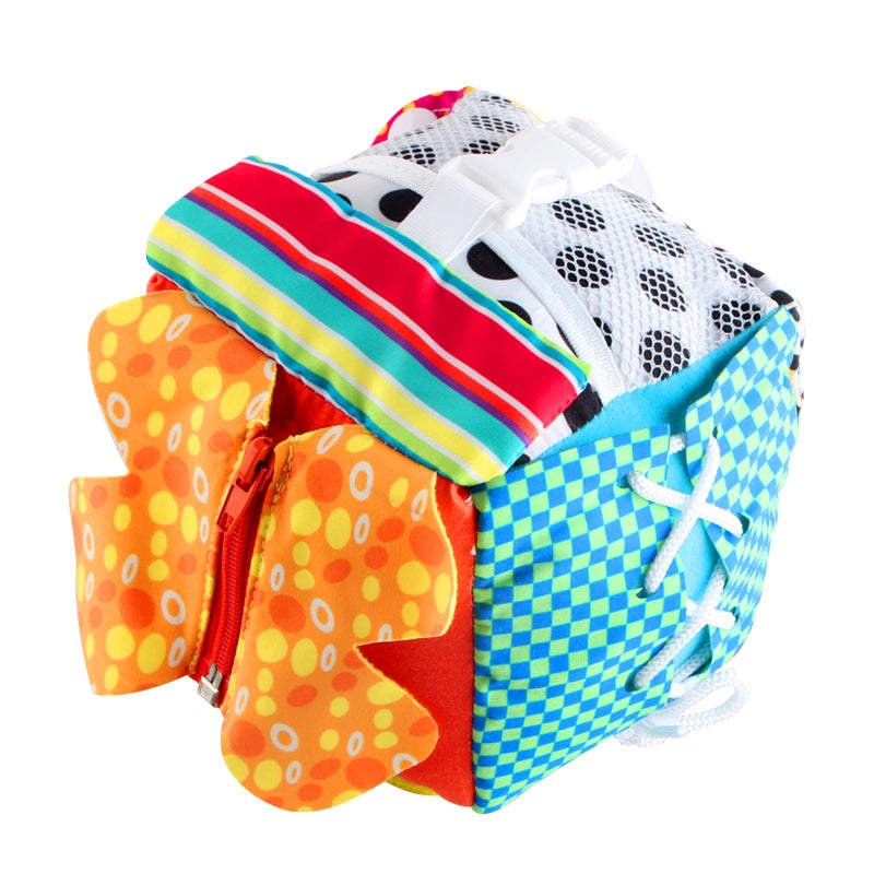 KAKIBLIN Cubic Activity Learning Toy with Zippers, Latches, Buckles, Laces, Snaps, Buttons and More - Perfect for Toddlers at Home, on Airplanes, Cars or Travel - Image 1