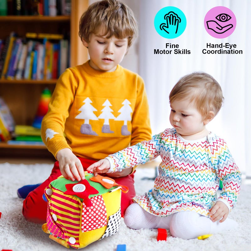 KAKIBLIN Cubic Activity Learning Toy with Zippers, Latches, Buckles, Laces, Snaps, Buttons and More - Perfect for Toddlers at Home, on Airplanes, Cars or Travel - Image 5