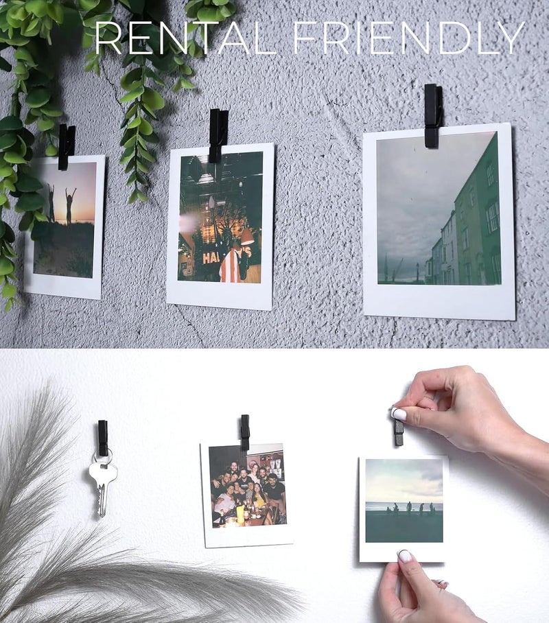 Toros 50 Pack Mini Self Adhesive Clips for Pictures - Black Wood Clip Photo Holders for Wall, Poster Hanger, Photo Cards Hanging Display Board & Picture Boards, Artwork Photos Holders Card Room Decor - Image 5