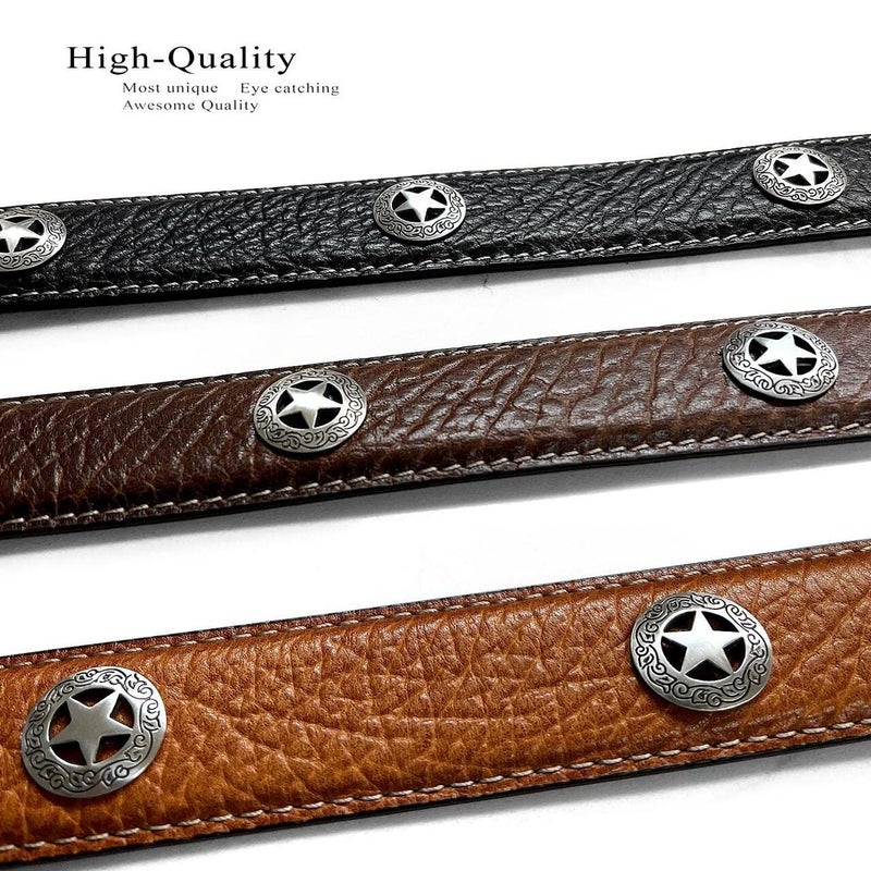 Belts.com Silver Engraved Ranger Star Concho Genuine Leather Western Ranger Belt (Brown,34) - Image 5