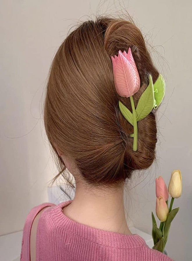 VORSET 3 Pcs Flower Hair Clips, Large Tulip Hair Clip Hair Clamps Hair Styling Clips, Elegant Non Slip Hair Flower Claw, Women and Girls' Hair Accessories Suitable for Cute - Image 4