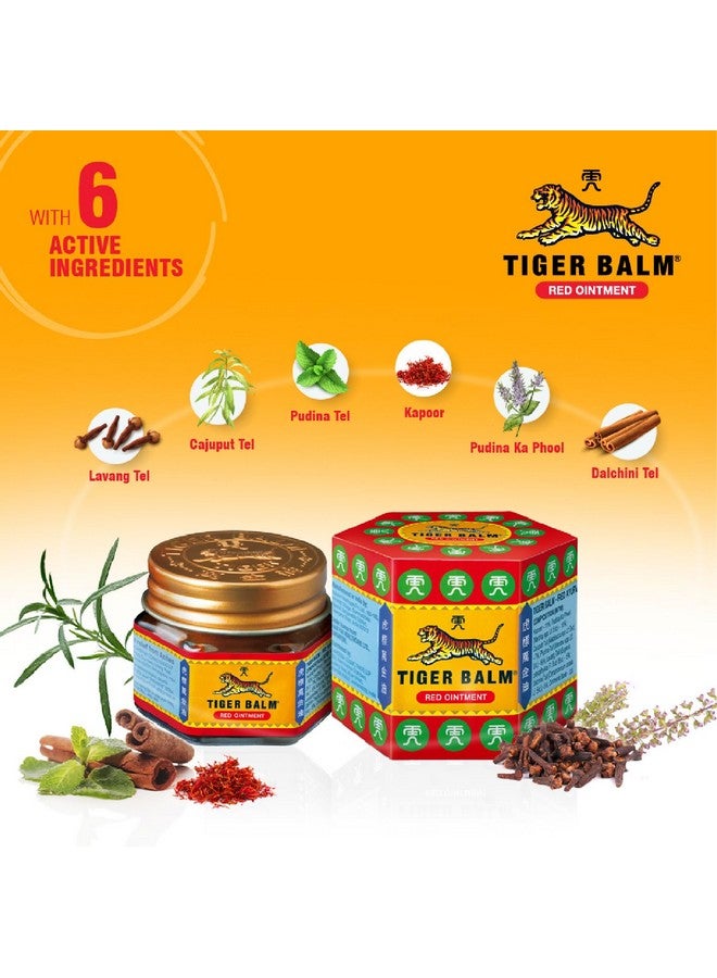 Tiger Balm مرهم تايجر بالسم الأحمر لتخفيف فعال من آلام العضلات، التواءات والألم - 21 مل | مرهم أيورفيدي | عبوة من 5 - Image 3
