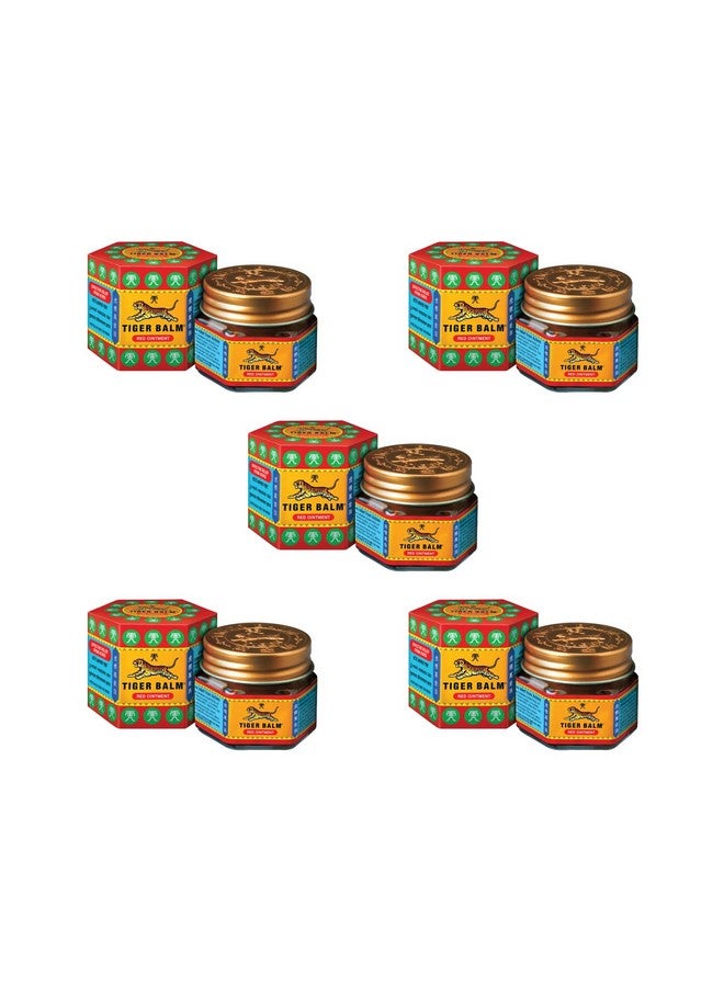 Tiger Balm مرهم تايجر بالسم الأحمر لتخفيف فعال من آلام العضلات، التواءات والألم - 21 مل | مرهم أيورفيدي | عبوة من 5 - Image 1