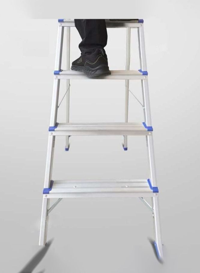 SUNRISE 5 Steps Ladder Aluminum Folding Step Stool With Anti Slip Sturdy And Wide Pedal Light weight Portable Multi Use Stepladder For Home And Kitchen Use Space Saving  - Image 2