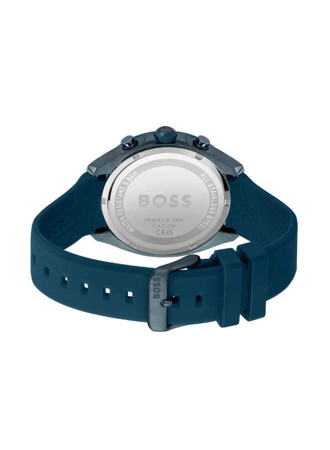 BOSS Men's Quartz Chronograph Watch, Blue Dial, Blue Silicone Strap