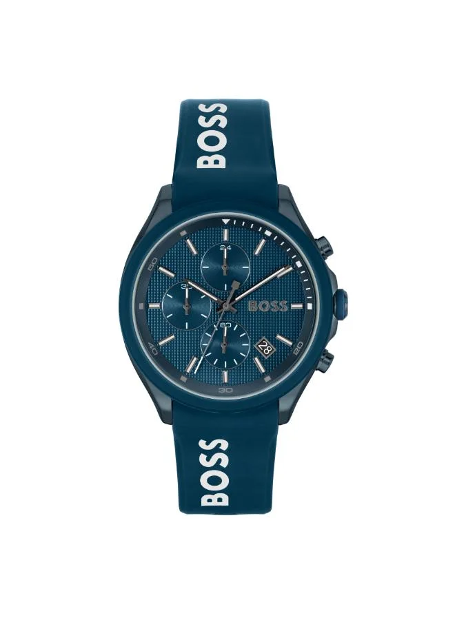 BOSS Men's Quartz Chronograph Watch, Blue Dial, Blue Silicone Strap