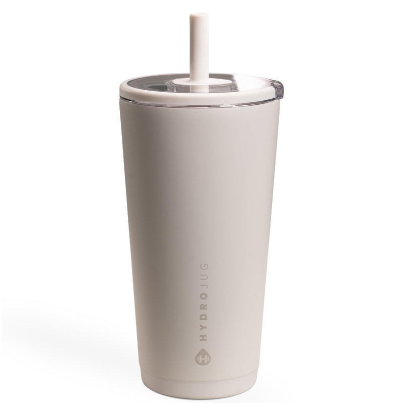 HydroJug هيدروجوج كوب يومي 20 أونصة - كوب معزول مبطن بالسيراميك مع قشة وغطاء ناعم اللمس، مناسب لحامل الأكواب، عزل فراغ مزدوج الجدار، كوب سفر قابل لإعادة الاستخدام - كتان - Image 1