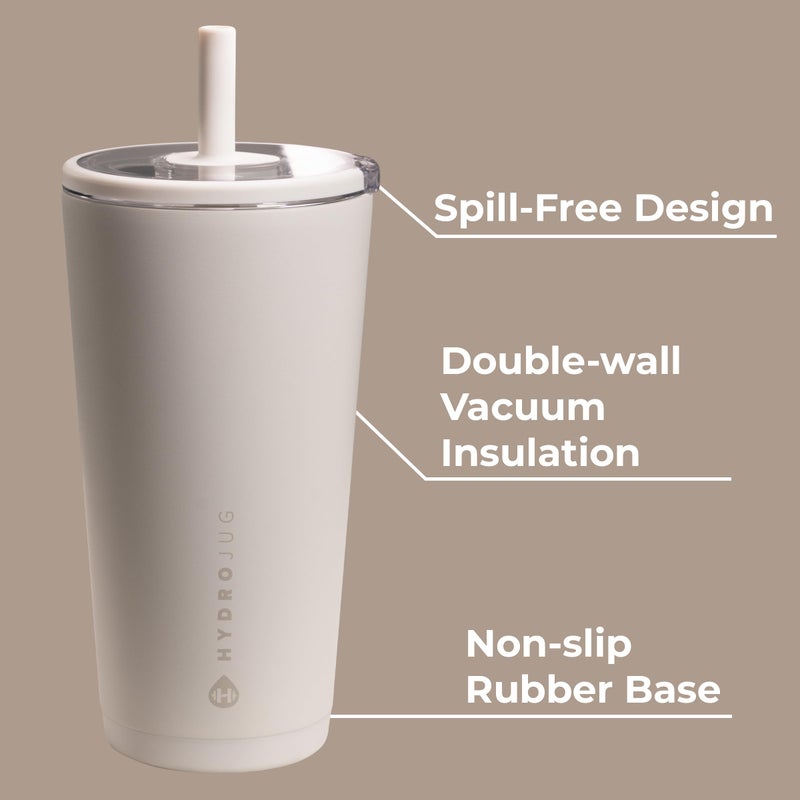 HydroJug هيدروجوج كوب يومي 20 أونصة - كوب معزول مبطن بالسيراميك مع قشة وغطاء ناعم اللمس، مناسب لحامل الأكواب، عزل فراغ مزدوج الجدار، كوب سفر قابل لإعادة الاستخدام - كتان - Image 5
