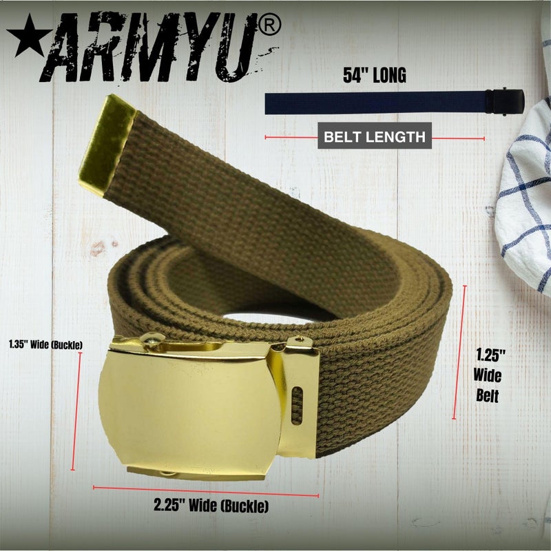 Army Universe حزام ويب عسكري من قماش القطن 100% بطول 54" (حزام كاكي - مشبك ذهبي) - Image 3