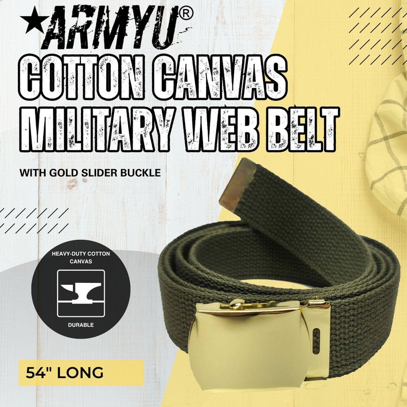Army Universe حزام ويب عسكري من قماش القطن 100% بطول 54" (حزام كاكي - مشبك ذهبي) - Image 2