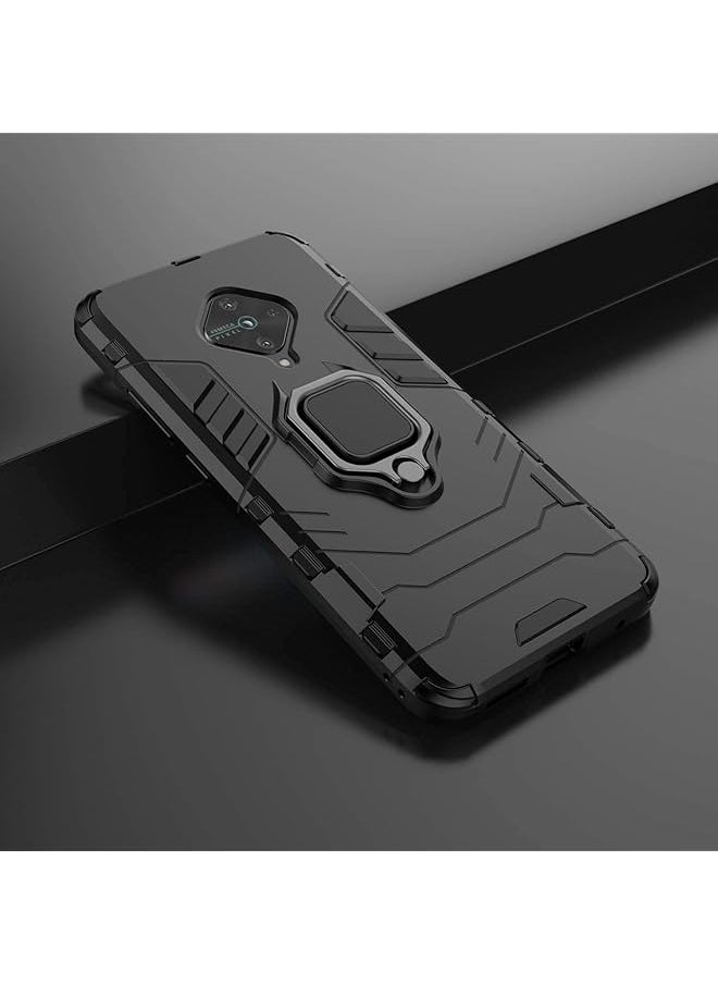 Cover For Vivo S1 Pro Case Hybrid Heavy Duty Armor Hard Dual Layer Protection Case With Screen Protector With Kickstand Feature Shockproof Defender Cover Bumper Non Slip Black